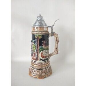 Lador Movement Switzerland Vintage Beer Stein Music Box  Plays Wanderer 2189